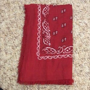 Red bandana scarf.